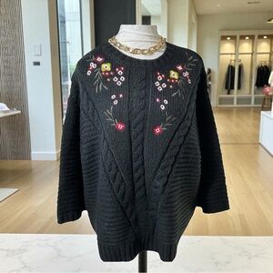Lord & Taylor Context Womens XL Sweater Top 3/4 Sleeve Embroidered Floral OSA13‎